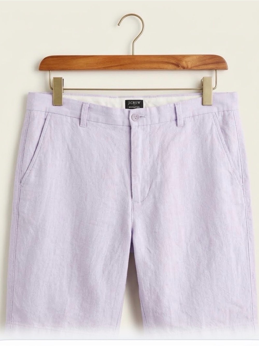 J. Crew Light Lavender Flat-Front Men’s Linen/Cotton Shorts, 35W, 10” Length